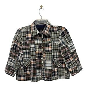 Marina Luna Jacket Women Small Blue Madras Patchwork‎ Cotton Cropped Blazer Coat